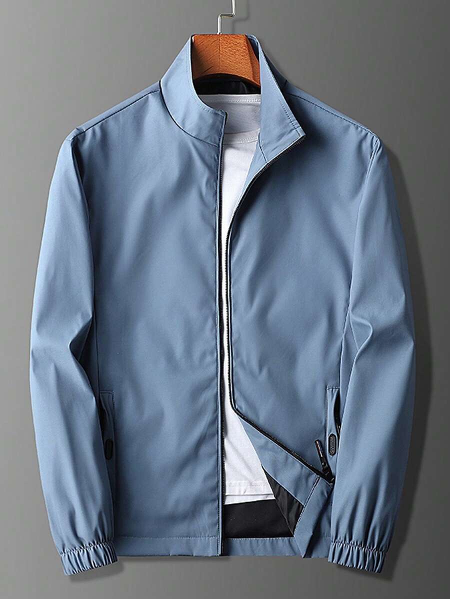 Men Solid Zip Up Coat Without Tee - Dusty Blue - View 1