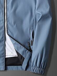 Men Solid Zip Up Coat Without Tee - Dusty Blue - View 4