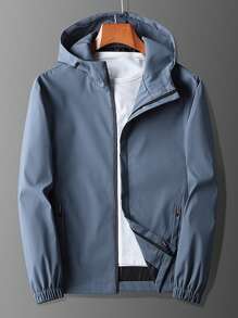 Hombres Cazadora con cremallera con capucha sin camiseta - Neblina azul - Ver 1