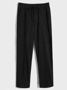 GENTILAND Men Cotton Drawstring Waist Seam Front Sweatpants - Black - View 1