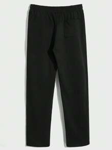 GENTILAND Men Cotton Drawstring Waist Seam Front Sweatpants - Black - View 2