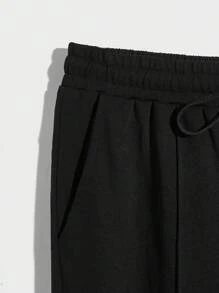 GENTILAND Men Cotton Drawstring Waist Seam Front Sweatpants - Black - View 3