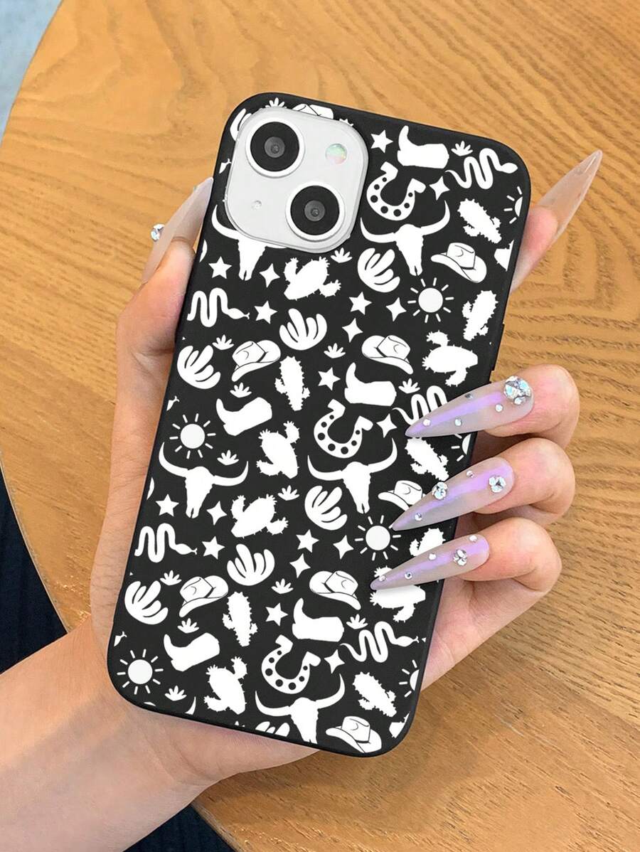 Ốp điện thoại họa tiết mũ và xương rồng - Đen và trắng - Xem 1