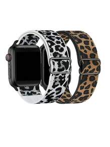 2 chiếc dây đeo đồng hồ in da báo đàn hồi - Nhiều màu - Xem 1