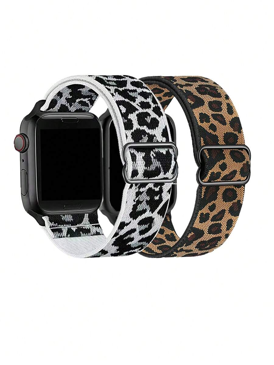 2 chiếc dây đeo đồng hồ in da báo đàn hồi - Nhiều màu - Xem 1