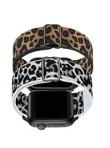 2 chiếc dây đeo đồng hồ in da báo đàn hồi - Nhiều màu - Xem 2