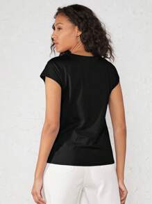 SHEIN BASICS 純色蝙蝠袖t恤 - 黑色 - 查看 2