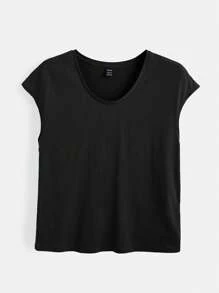 SHEIN BASICS 純色蝙蝠袖t恤 - 黑色 - 查看 3