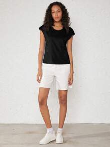 SHEIN BASICS 純色蝙蝠袖t恤 - 黑色 - 查看 4