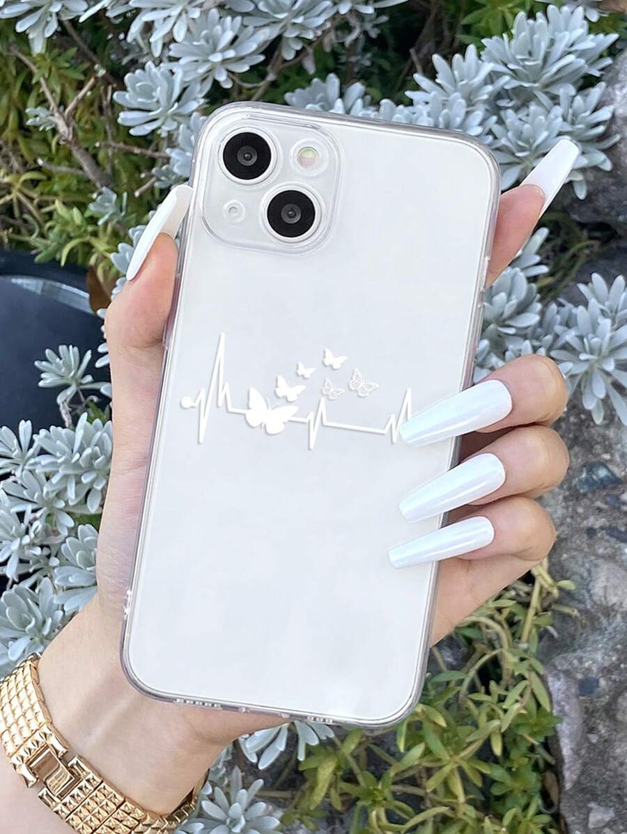 Funda de teléfono transparente con estampado de mariposa - Blanco - Ver 1