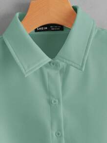 SHEIN LUNE 素色無袖前紐扣襯衫 - 薄荷綠 - 查看 3