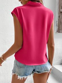 SHEIN Clasi Solid Surplice Neck Batwing Sleeve Blouse - Hot Pink - View 2