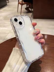 1pc Minimalist Transparent 3D Wavy Edged Full Coverage Creative Shockproof Phone Case Compatible With Apple X/11/12/13/14/15/Pro Waterproof Anti-Fall Scratch Resistant - Clear - View 1