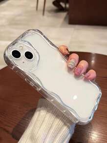 1pc Minimalist Transparent 3D Wavy Edged Full Coverage Creative Shockproof Phone Case Compatible With Apple X/11/12/13/14/15/Pro Waterproof Anti-Fall Scratch Resistant - Clear - View 5