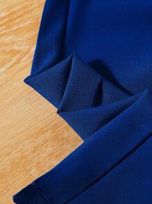 SHEIN Girls Floral Print Ruffle Trim Mock Neck Blouse & Button Detail Trousers - Blue and White - View 6