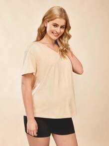 SHEIN Maternity  V-Neck Solid Tee - Apricot - View 3