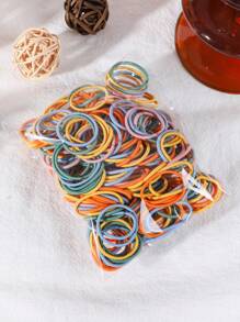 100入組女孩素色髮圈適用於頭髮裝飾用品