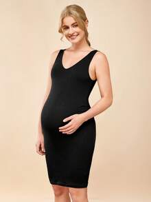 SHEIN Maternity Solid Bodycon Dress - Black - View 4