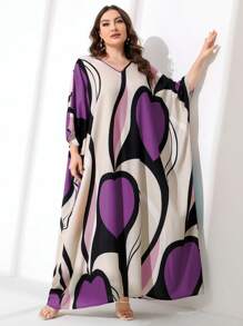 Modelyn 大碼滿版印花蝙蝠袖長連衣裙 - 彩色 - 查看 1