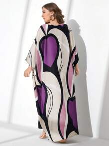 Modelyn 大碼滿版印花蝙蝠袖長連衣裙 - 彩色 - 查看 2