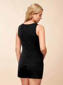 SHEIN Maternity Solid Tank Top & Shorts - Black - View 2