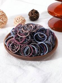 100入組女孩素色髮圈適用於頭髮裝飾用品 - 彩色 - 查看 2