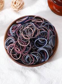 100入組女孩素色髮圈適用於頭髮裝飾用品 - 彩色 - 查看 3