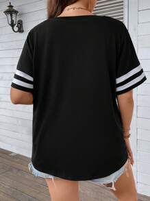 Calvaya Áo thun Plus size Sọc Giải trí - màu đen - Xem 2