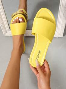 女性極簡風格單帶前衛夏天平底涼鞋 - 黃色 - 查看 1