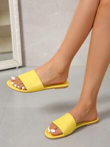 女性極簡風格單帶前衛夏天平底涼鞋 - 黃色 - 查看 3