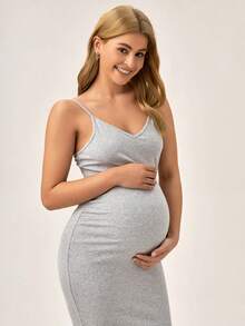 SHEIN Váy Bà bầu Xù Tách cao màu trơn Thanh lịch - Màu Xám nhạt - Xem 5