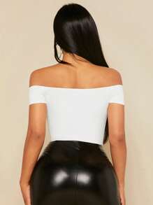 SHEIN SXY 露肩纯色女式黑色连体衣 - 白色 - 查看 2