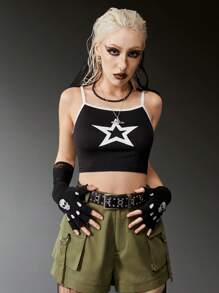 ROMWE Grunge Punk Solid Flap Pocket Shorts - Army Green - View 5