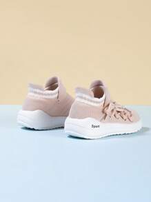 女孩字母圖案繫帶織物襪型運動鞋適用於戶外 - 粉色 - 查看 4