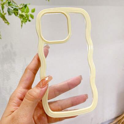 防震不规则波浪透明奶油色苹果3D双层波浪设计手机壳，防汗防指纹耐磨，兼容，防水防摔防刮，春季礼物