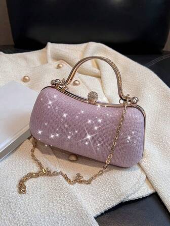 迷人閃光珠寶，亮片，奢華，閃亮迷你閃光盒包水鑽裝飾鏈條晚宴包，晚餐包水鑽，人造珍珠適合派對女孩、女士、新娘完美適合派對、婚禮、舞會、晚餐/宴會、雞尾酒