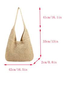 Túi đeo vai nhẹ, thời trang giản dị, đan bằng rơm cho nữ, dành cho nữ sinh viên đại học, hoàn hảo cho đi học đại học, ngoài trời, du lịch, đi chơi - Màu be - Xem 6