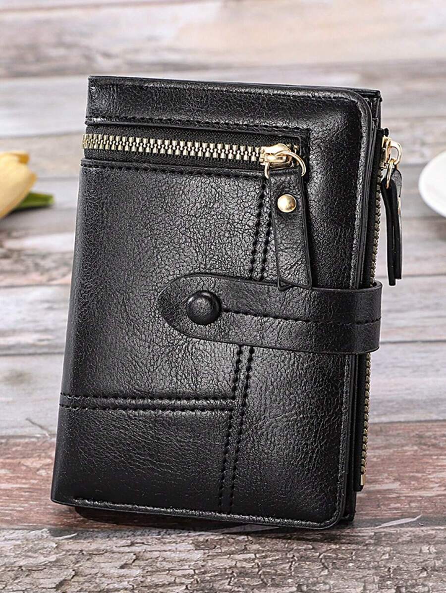 Textured With Zipper Black Portable Cash White-Collar Workers For Female College Work Business Commute Office For Anniversary For Couple For Birthday Gift On Valentine Day Gift Gift For Men Wallet Purse Wallet Small Wallet Men Wallet Leather