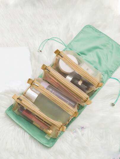 Letter Embroidered Make Up Bag Detachable Multi-Functional Portable Makeup Bag