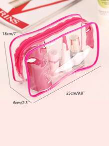 3 件装化妆包 透明对比色拉链化妆包 洗漱包 化妆包 女士收纳包 邮轮必备化妆包 化妆品收纳 化妆品收纳袋 旅行配件 刷子包 化妆品容器 旅行用品 旅行必需品 女士配饰 旅行用品 大学假期 邮轮 暑假必需品 女士洗漱包 洗漱包 手提包收纳
