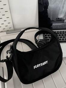 多功能小流浪漢包字母圖案帶頂部手柄單肩包斜挎包休閒包高中生大學生新生包 - 黑色 - 查看 4