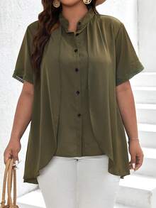 SHEIN Frenchy Camisa unicolor con botón delantero - Verde militar - Ver 7
