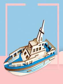 1 pieza barco diseño 3d Rompecabezas de madera Juguete - Azul - Ver 3