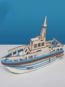 1 pieza barco diseño 3d Rompecabezas de madera Juguete - Azul - Ver 4