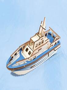 1 pieza barco diseño 3d Rompecabezas de madera Juguete - Azul - Ver 6