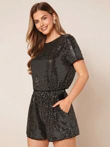 SHEIN Clasi Bộ đồ hai mảnh nữ Túi Tương phản ràng buộc màu trơn Buổi tiệc - màu đen - Xem 6