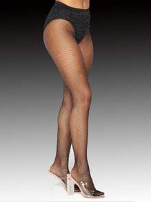 1pair Women Glitter Cut Out Fashion Fishnet Tights - Black - View 4