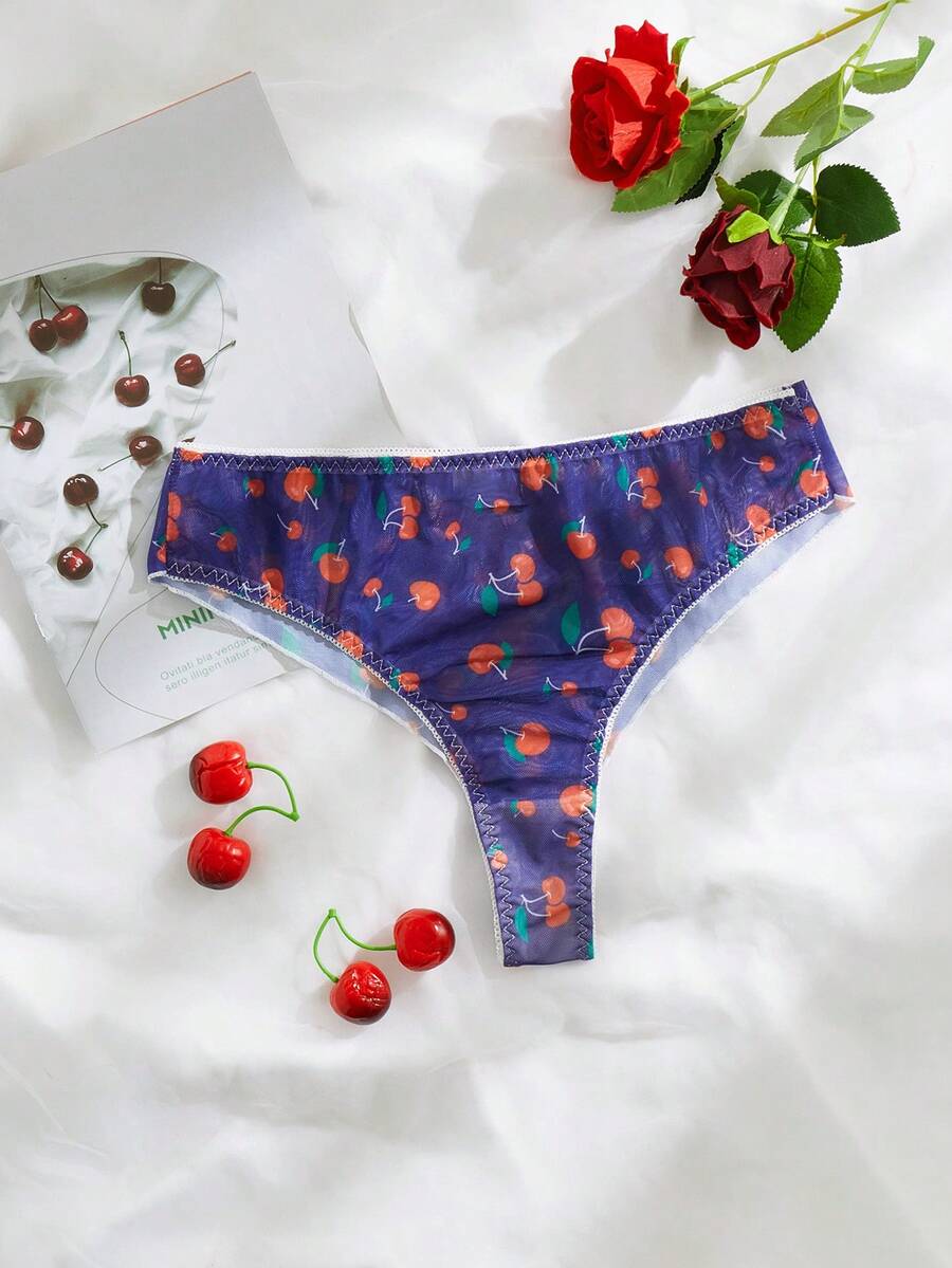 SHEIN Tanga con estampado de cereza - Morado - Ver 1