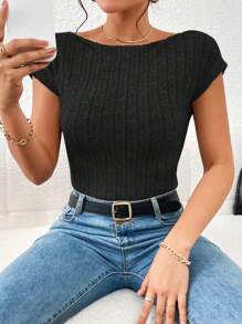 SHEIN Privé Solid Backless Crop Tee - Black - View 2