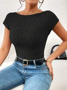 SHEIN Privé Solid Backless Crop Tee - Black - View 4